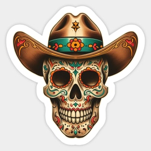 Sugar skull with cowboy hat Sticker